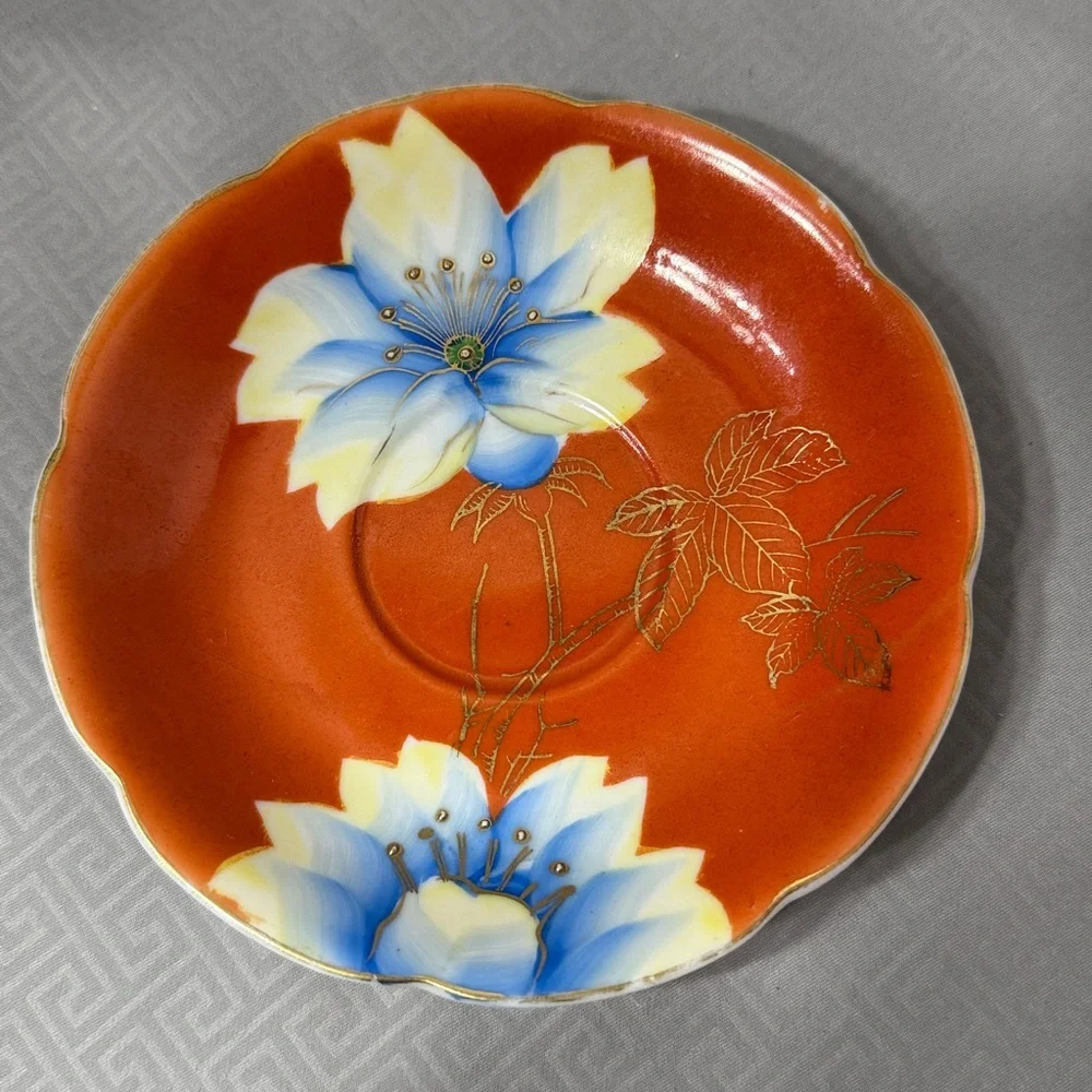 Vintage Handpainted Floral Teacup & Saucer  Porcelain Gold Detail Occupied Japan